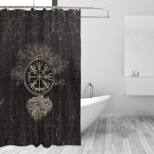 Vegvisir And Tree Of Life Bathing Bathroom Bath Curtain Viking Fathor Waterproof Polyester Fabric High Quality Show Curtain