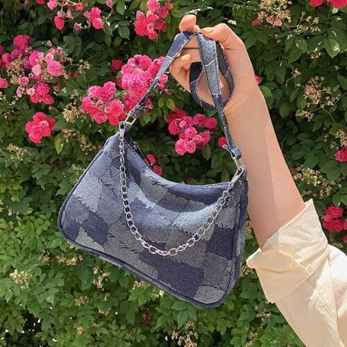 Luxury Designer Denim Handbag Women Fashion Brand Underarm Shoulder Bag Ladies Hobo Small Tote Crossbody Bags Color Grid Wallet