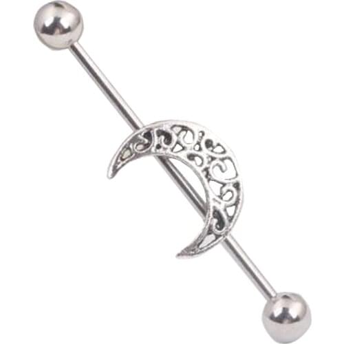 14G 38mm Industrial Piercing Barbell Moon Ear Cartilage Earring Tragus Pircing Ear Bar Women Men Punk Body Jewelry