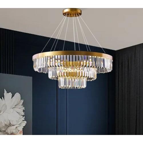 LED Stainless Steel Living room Light Atmospheric Crystal Chandelier Modern Minimalist Bedroom Lamp Dining room Chandelier