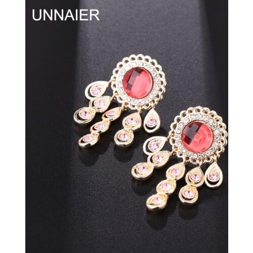 Folk-custom temperament Multi-layer Water drop Rhinestone earring Female red tassel earring Hypoallergenic ear jewelry