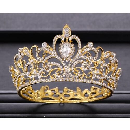 Trendy Bride Crown Baroque Rhinestone Crystal Crown Headband Queen Crown Golden Crown Hair Accessories Bridal Wedding Crown