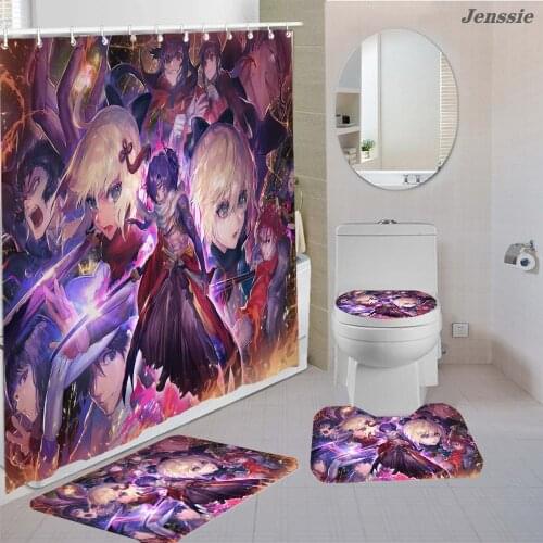Cartoon Fate/Grand Order Waterproof Shower Curtain Role-playing Mobile Games Bathroom Non-slip Rug Bath Carpets Toilet Lid Cover