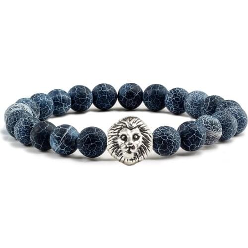 Weathered Stone Lion Head Bracelet Owl Beads Hand String Lion Buddha Head Bracelet Mens and Womens Sports Leisure Yoga Jewelry
