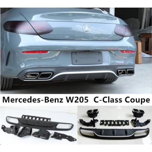 Rear Lip Spoilers & Exhause For Mercedes-Benz W205 C-Class COUPE C200 C260 C300 C63 2015-2019 High Quality PP Bumper Diffuser