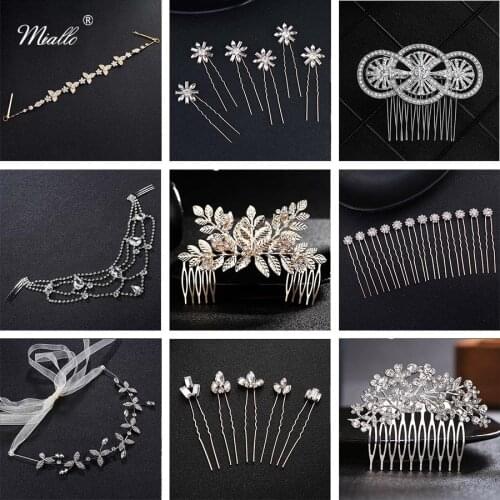 Miallo Rhinestone Hairpins for Bride Hair Combs Clips Women Wedding Hair Jewelry Crystal Headpieces Bridal Head Accessories