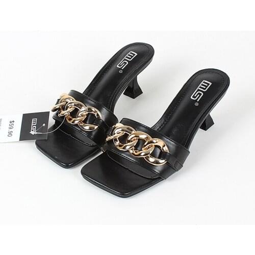 2021 Hot Selling Womens Sandals For Summer Strange Heel Metal Chain Decoration Open Toe Gladitor Shoes Slides Luxury High Heels