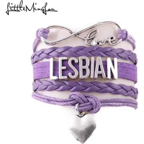 Little MingLou Infinity love Lesbian Bracelet heart Charm LGBT Awareness leather wrap bracelets & bangles for Women jewelry