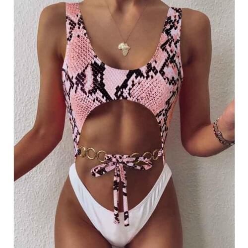 Women One Piece Swimsuit Leopard Chain Swimwear Beach Wear Monokini Cut-Out Backless Tie Dye Bathing Suit Bather 2021 New G12