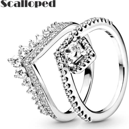SCALLOPED Eternal Crown Crystal Rings Set Women 2021 New Sparkling Zircon Romantic Wedding Party Jewelry Bijoux Dropshipping