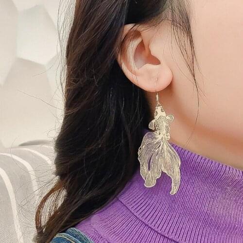 1Pair Koi Fish Water Bag Dangle Earrings for Women Trendy Girl Graceful Eardrop Gift Party Decor Hollow Goldfish Dangle Earrings