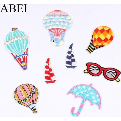 10pcs/lot Cartoon balloon Sailboat Patches Iron On Sunglasses Appliques DIY Sew On Clothes Stickers Sewing Jeans Appliques