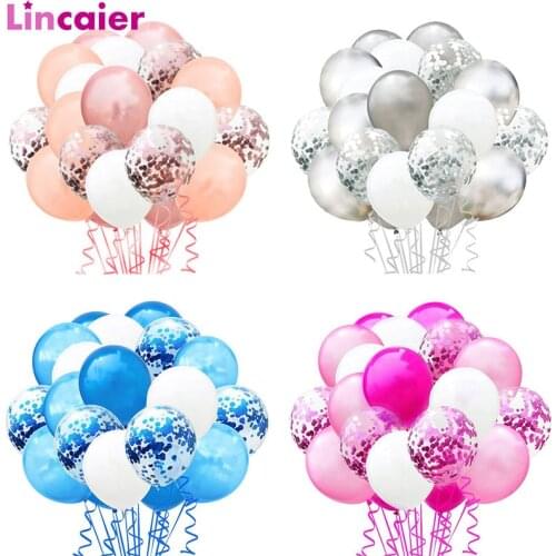 20pcs Metallic Confetti Air Balloons With Ribbon Birthday Party Decorations Kids Adult Wedding Helium Boy Girl Baby Shower
