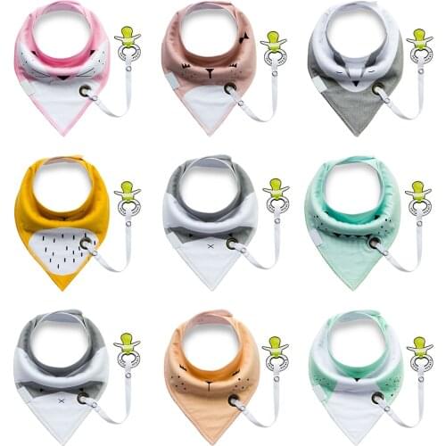 2020 New Cotton Soft Baby Infants Bibs with Pacifier Clip Cartoon Pattern Newborn Toddlers Bib Saliva Towel