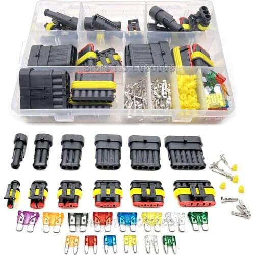 220pcs Waterproof Car Electrical Connector Superseal AMP/Tyco 1/2/3/4/5/6 Pin Way with Mini Fuses12V Electrical Connectors Kit
