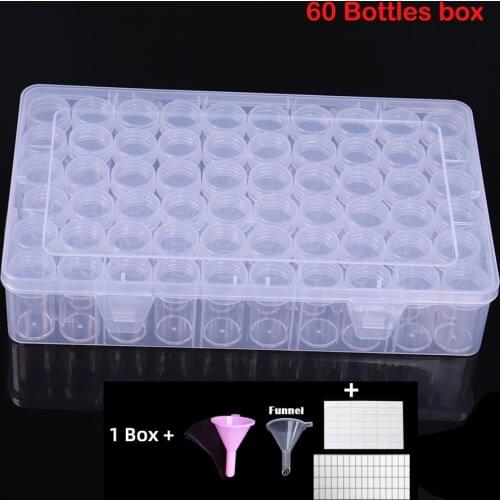 60 Bottles Round Diamond Painting Box Tool Container Storage Box Diamond Cross Stitch Accessories Tool funnel Label sticker