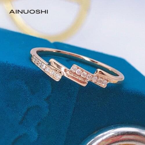 AINUOSHI Handmade 18K Gold 0.088ct Round Real Natural Diamond Wedding Engagement for Women Fashion All-match Rings Jewelry Gift
