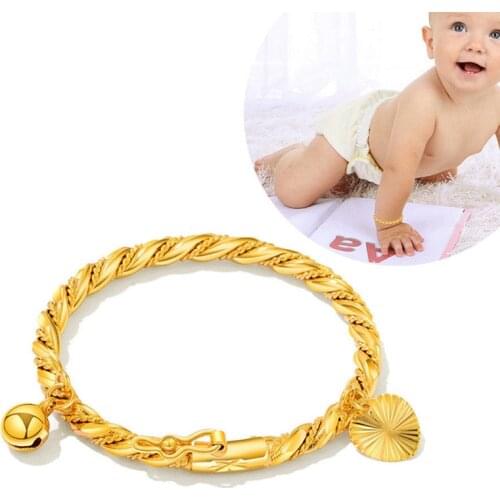 Baby Girl Boy Bangles Bracelet Gold Color Bells Pendant Children Jewelry Anklet Bangles Newborn Baby Cute Cuff Bracelets