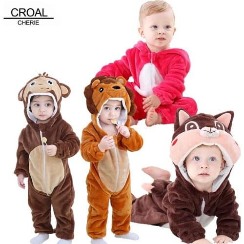 CROAL CHERIE Baby Girls Boys Clothes Warm Overalls Cartoon Animals Baby Fleece Romper Costume Warm Snowsuit Jumpsuit