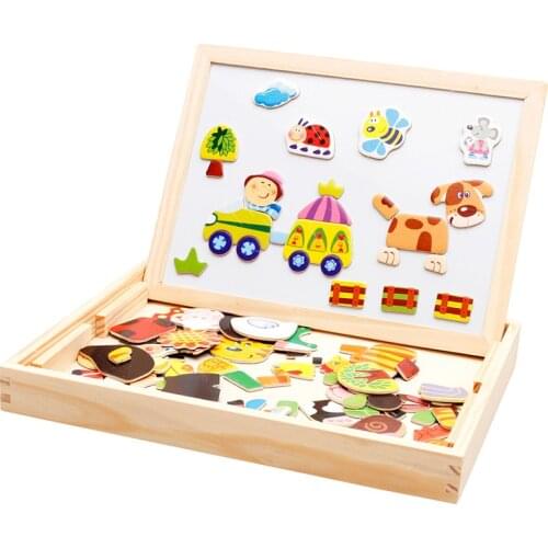 Preschool Kids Wooden Toy Educational Puzzle Farm Jungle Animal Jigsaw Baby Magnetic Drawing Easel Board Painting Christmas Gift