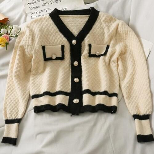 Winter 2021 Winter Women Knittd Jumpers Ribbed V-neck Button Up Pokect Cardigans Patchwork Sweater For Women Cloth