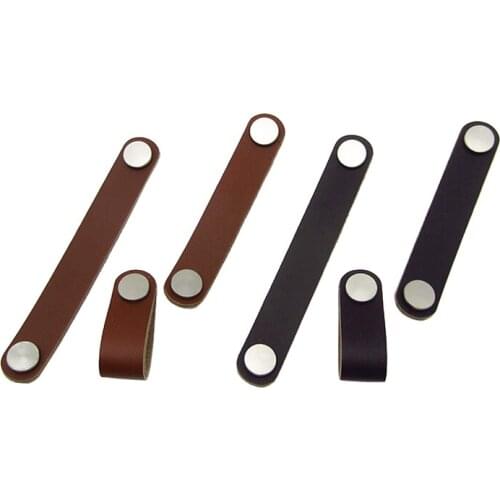 European Simplicity Furniture Drawer Cabinet Knobs Leather Wardrobe Kitchen Cupboard Handles Luggage Pull Brown