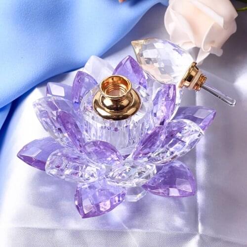 Purple K9 Crystal Ornaments Glass Perfume Bottle Lotus Flower Craft Miniature For Car Decoration Home Decor Birthday Gift