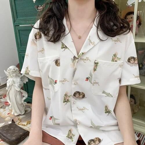 BeeHouse white shirt ropa de mujer verano camisa women tops for girls vintage Angel printcamisa mujer v neck vogue t shirt2021