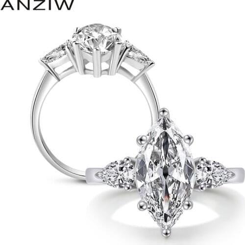 Victoria Wieck Wholesale Three Stones Rings Marquise Cut Sona 925 Sterling Silver Wedding Band Ring Sz 4-10 Gift