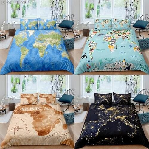 Bedding Set 3D World Map Printed Cartoon Duvet Cover King Queen Size Bed Linen Comforter Cover Set 3Pcs Bedclothes King Size