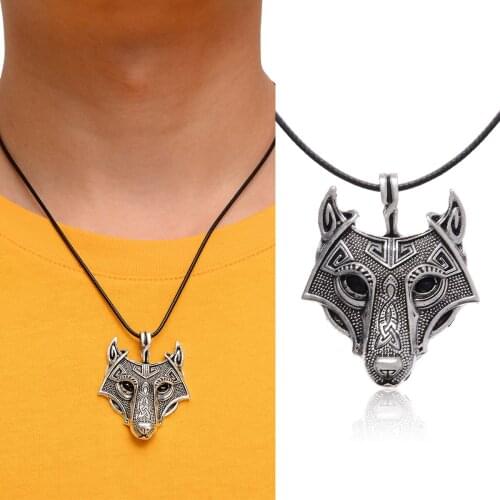 Vintage Men Wolf Head Leather Chain Pendant Necklace Women Hip Hop Metal Animal Wolf Hange Necklace Shellhard Birthday Gift