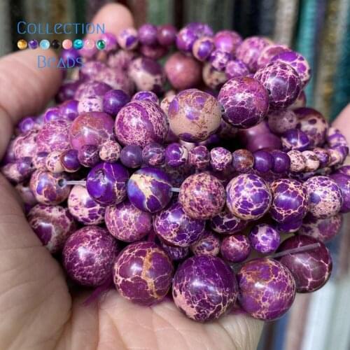Natural Purple Sea Sediment Jaspers Stone Spacer Loose Round Beads For Jewelry Making 4-12 mm Diy Bracelets Accessories 15"