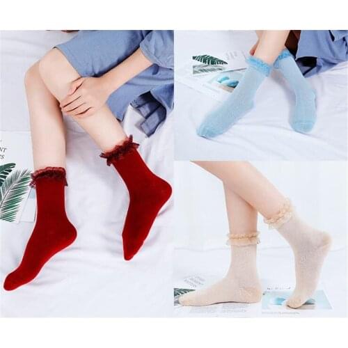 Lovely Lace Ruffle Frilly Ankle Socks Ladies Princess Girl Soild Color Cotton Socks B627