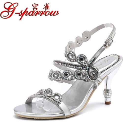 G-sparrow New Womens Summer Silver Luxury Elegant Sandals Fashion Stilettos High Heels Female Shoes
