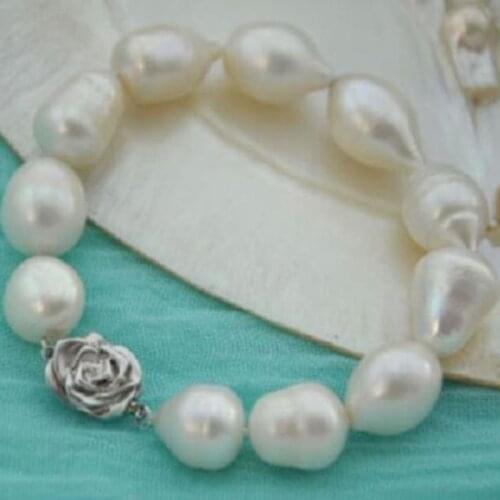 Charming Natural 12-14mm South Sea White Baroque Pearl Bracelet 7.5-8"