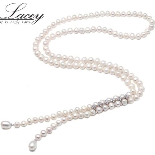 Cultured real long pearl necklace 100% genuine freshwater pearl necklace Sweater chain fashion jewelry hot sale accessories