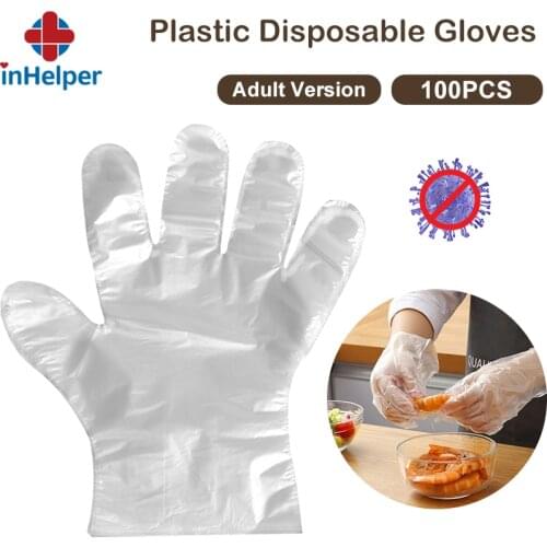 InHelper Plastic Disposable Gloves Eco-friendly PE Gloves Food Grade Gloves One Time Use Plastic Gloves