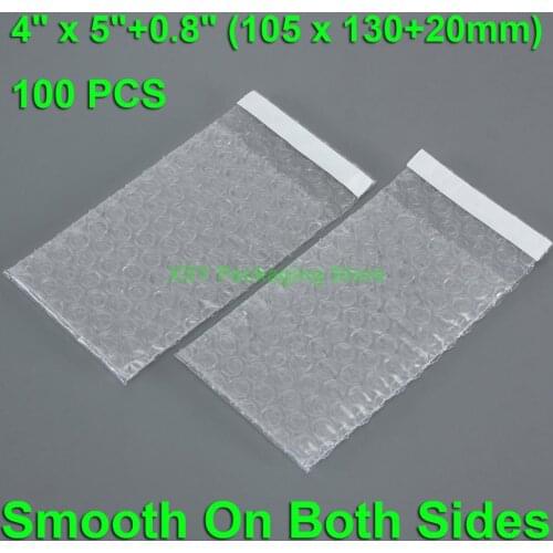 100 PCS 4" x 5"+0.8" (105 x 130+20mm) Self Sealing Bubble Bags Smooth On Both Sides Plastic Packaging Envelopes Poly Packing