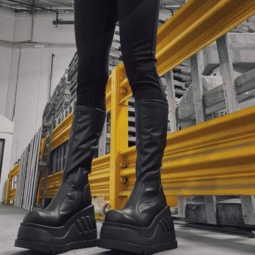 Lapolaka 2021 Fashion Female Boots Wedges Round Toe Zip Solid Super High Heel Platform Large Size 43 Comfy Woman Autumn Shoes