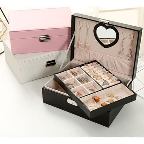 New Jewelry Box Double Layer Portable Organizer Ring Travel Watch Leather Display Storage Case For Earrings Necklace