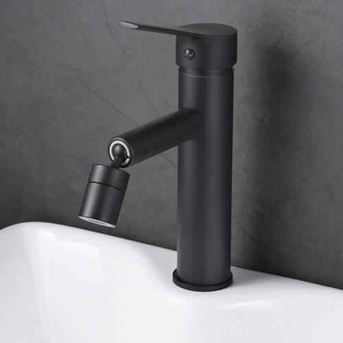 Vanity Basin Faucets Round Shape Brass Matte Black Paint With Vientiane Nozzle Faucet Hot Cold Water Mixer Tap Bathroom Supplies