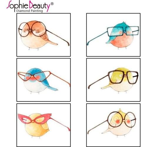 Sophie Beauty New Diy Diamond Painting Cross Stitch Embroidery Fashion Handcraft Painting Cute Bird Big Glasses Mosaic Home Art