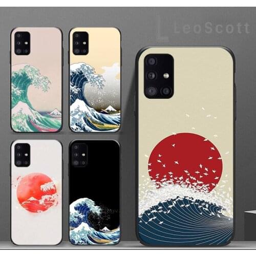 Wave Art Japanese Green Illust Phone Case For Samsung A32 A51 A52 A71 A50 A12 A21S S10 S20 S21 Plus Fe Ultra