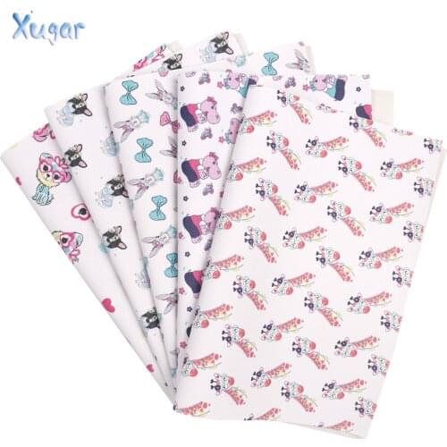 Xugar 22*30cm Owl animal panda Dog Printed Faux Synthetic Leather Fabric,DIY Sewing Floral Fabric for Home Textile Garment Bags
