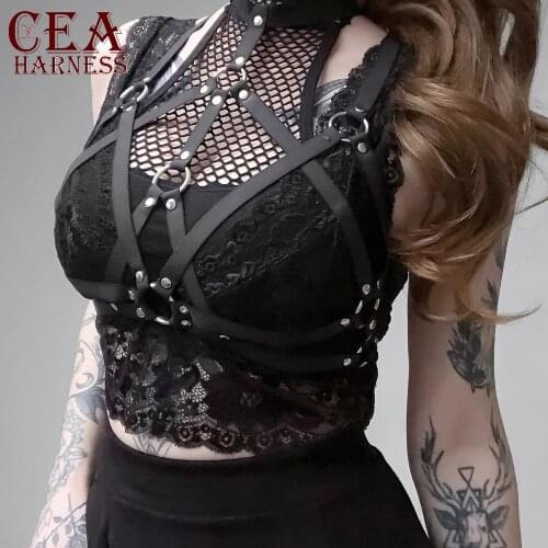 CEA.HARNESS Fashion PU Leather Harness Body Bondage Garters Sword Belt Women Black Gothic Cage Sculpting Waistband Slim Belts