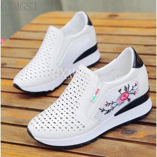 Womens Comfortable Casual Shoes, Summer Loafers, Mixed Color Cutouts To Increase Internal Height, Sneakers 2021