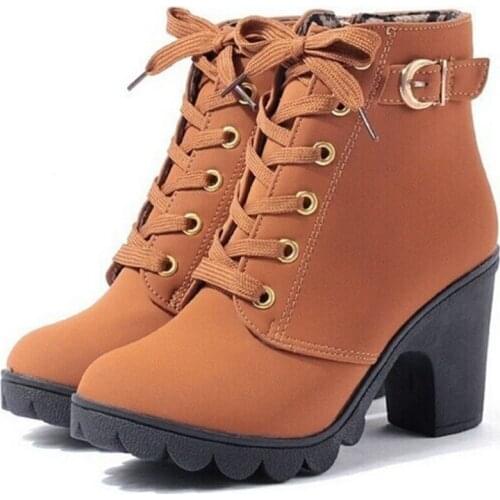 Plus Size 35-43 Winter Casual Women Pumps Warm Ankle Boots Waterproof High Heels Snow Martin Shoes Botas Patent Botas Muje