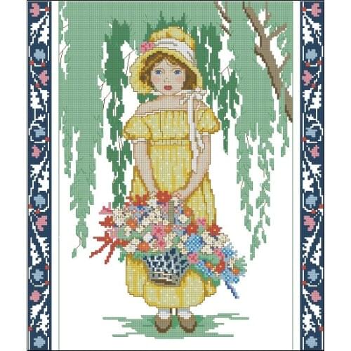 Gold Collection Lovely Counted Cross Stitch Kit Rebecca Little Girl with Flower Basket Flowers dim 00121