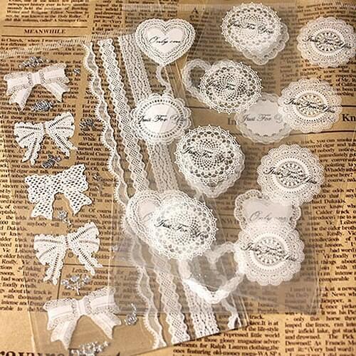 1pack/lot Vintage White Lace And Transparent Gilding Style Sealing Sticker DIY Creative Baking Decoration Label Stickers