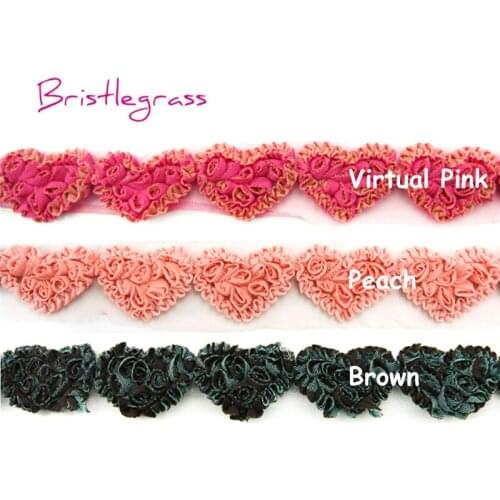 BRISTLEGRASS 1 Yard Crocheted Cotton Heart Flower Tulle Mesh Lace Trim Kid Headband Bride Wedding Dress Costume DIY Sewing Craft